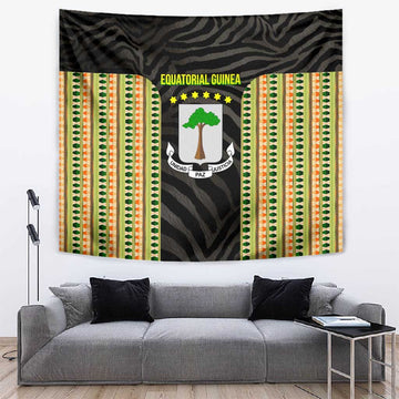 Equatorial Guinea Heritage Tapestry - National Emblem and Tribal Zebra Print TS04