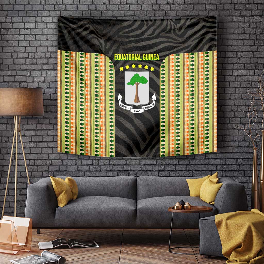Equatorial Guinea Heritage Tapestry - National Emblem and Tribal Zebra Print TS04