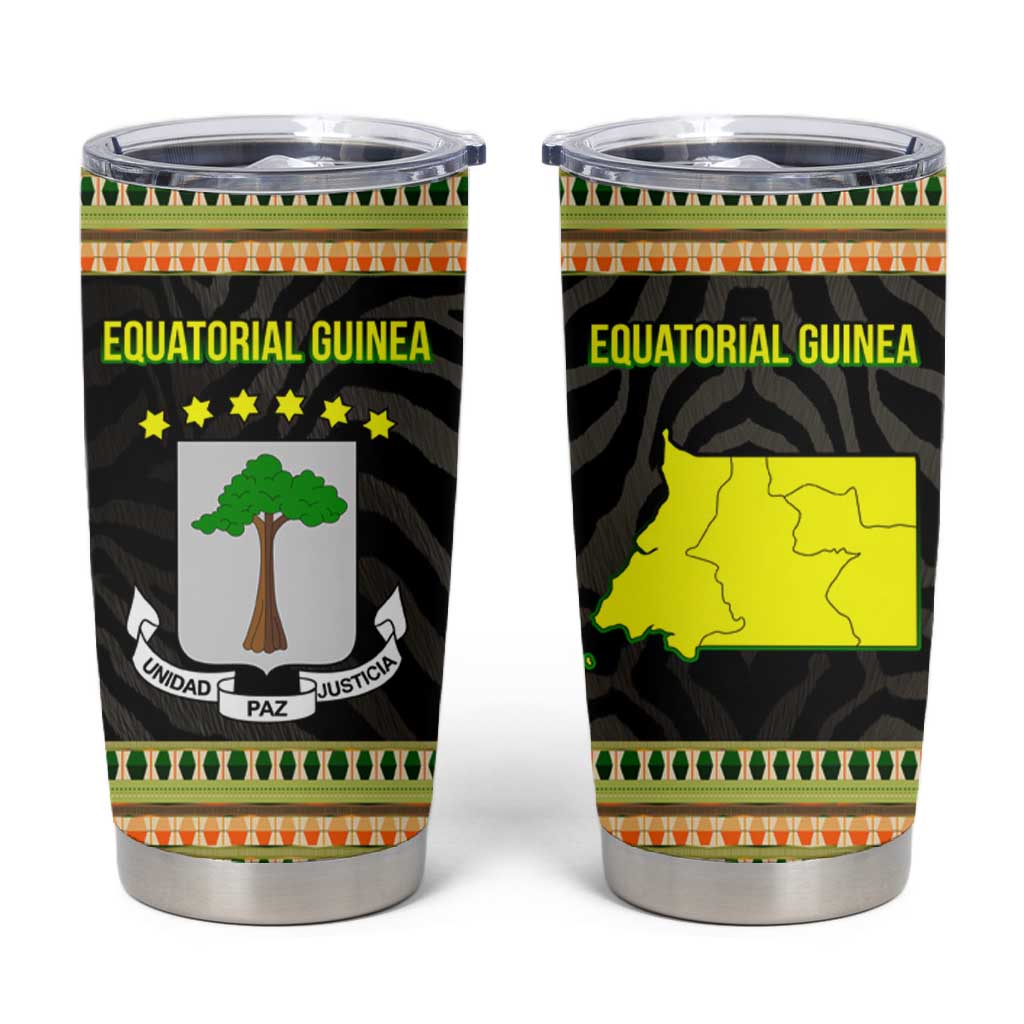 Equatorial Guinea Heritage Tumbler Cup - National Emblem and Tribal Zebra Print TS04