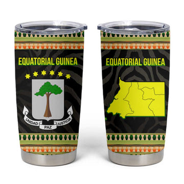 Equatorial Guinea Heritage Tumbler Cup - National Emblem and Tribal Zebra Print TS04
