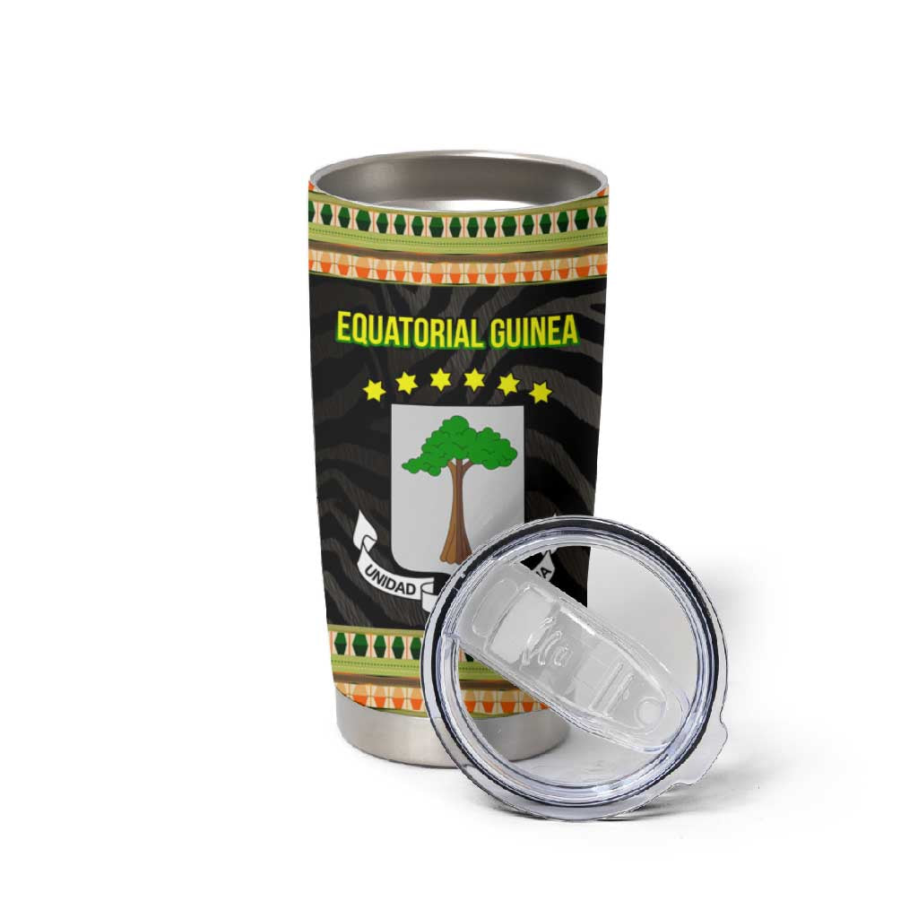 Equatorial Guinea Heritage Tumbler Cup - National Emblem and Tribal Zebra Print TS04