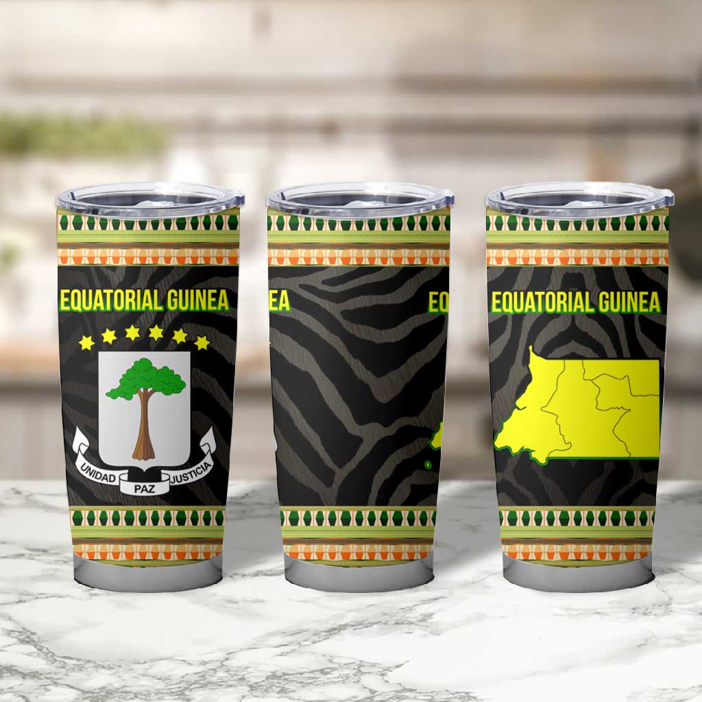 Equatorial Guinea Heritage Tumbler Cup - National Emblem and Tribal Zebra Print TS04