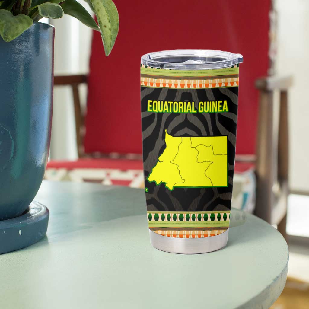 Equatorial Guinea Heritage Tumbler Cup - National Emblem and Tribal Zebra Print TS04