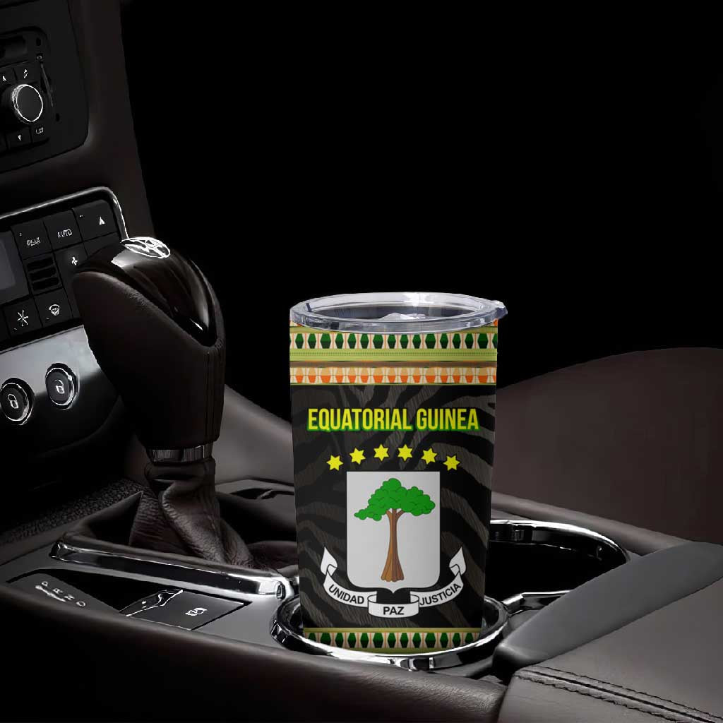 Equatorial Guinea Heritage Tumbler Cup - National Emblem and Tribal Zebra Print TS04