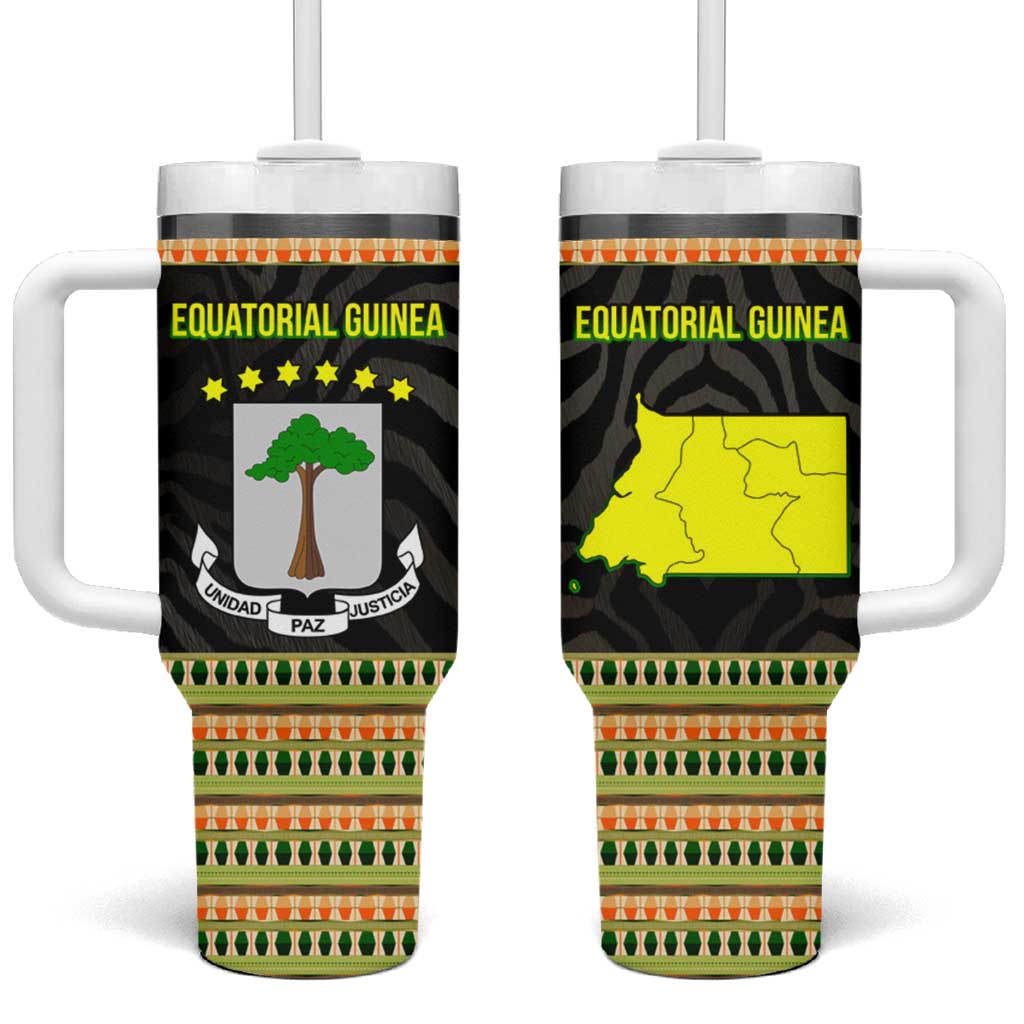 Equatorial Guinea Heritage Tumbler With Handle - National Emblem and Tribal Zebra Print TS04