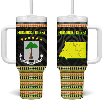 Equatorial Guinea Heritage Tumbler With Handle - National Emblem and Tribal Zebra Print TS04