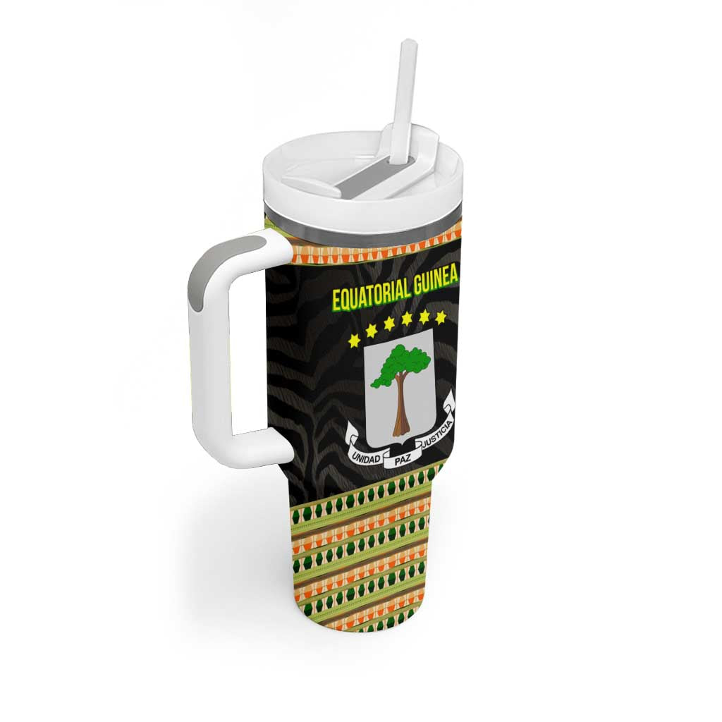 Equatorial Guinea Heritage Tumbler With Handle - National Emblem and Tribal Zebra Print TS04
