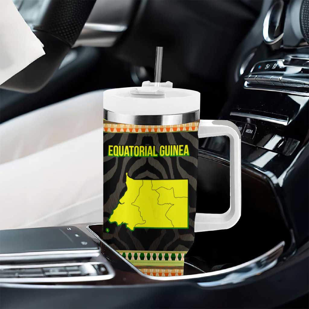 Equatorial Guinea Heritage Tumbler With Handle - National Emblem and Tribal Zebra Print TS04