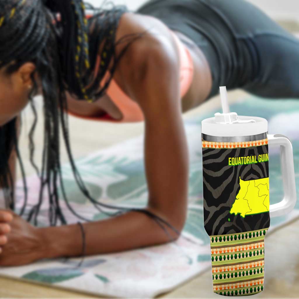 Equatorial Guinea Heritage Tumbler With Handle - National Emblem and Tribal Zebra Print TS04
