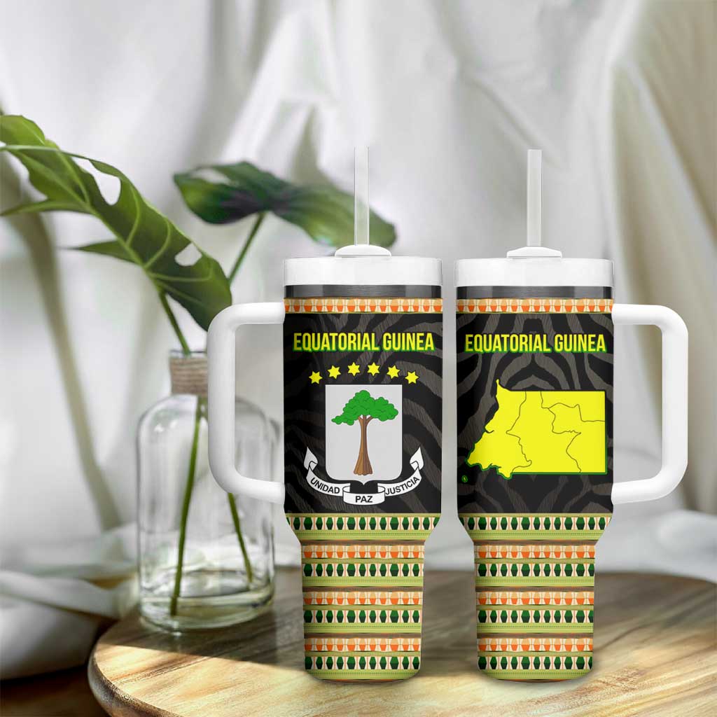Equatorial Guinea Heritage Tumbler With Handle - National Emblem and Tribal Zebra Print TS04