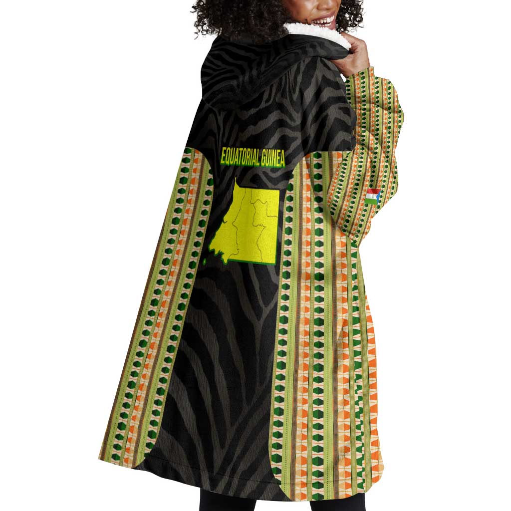 Equatorial Guinea Heritage Wearable Blanket Hoodie - National Emblem and Tribal Zebra Print TS04