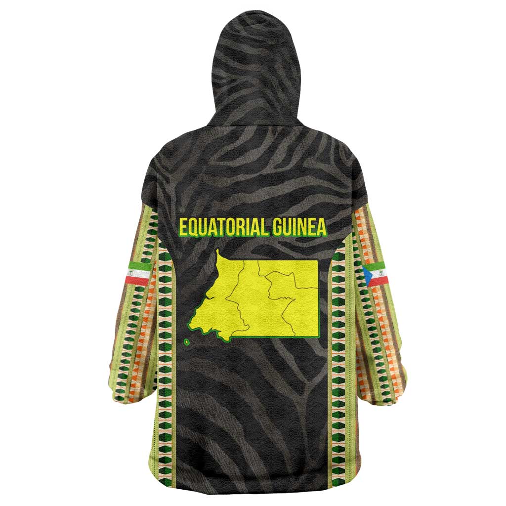 Equatorial Guinea Heritage Wearable Blanket Hoodie - National Emblem and Tribal Zebra Print TS04