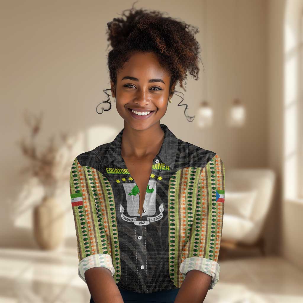 Equatorial Guinea Heritage Women Casual Shirt - National Emblem and Tribal Zebra Print TS04