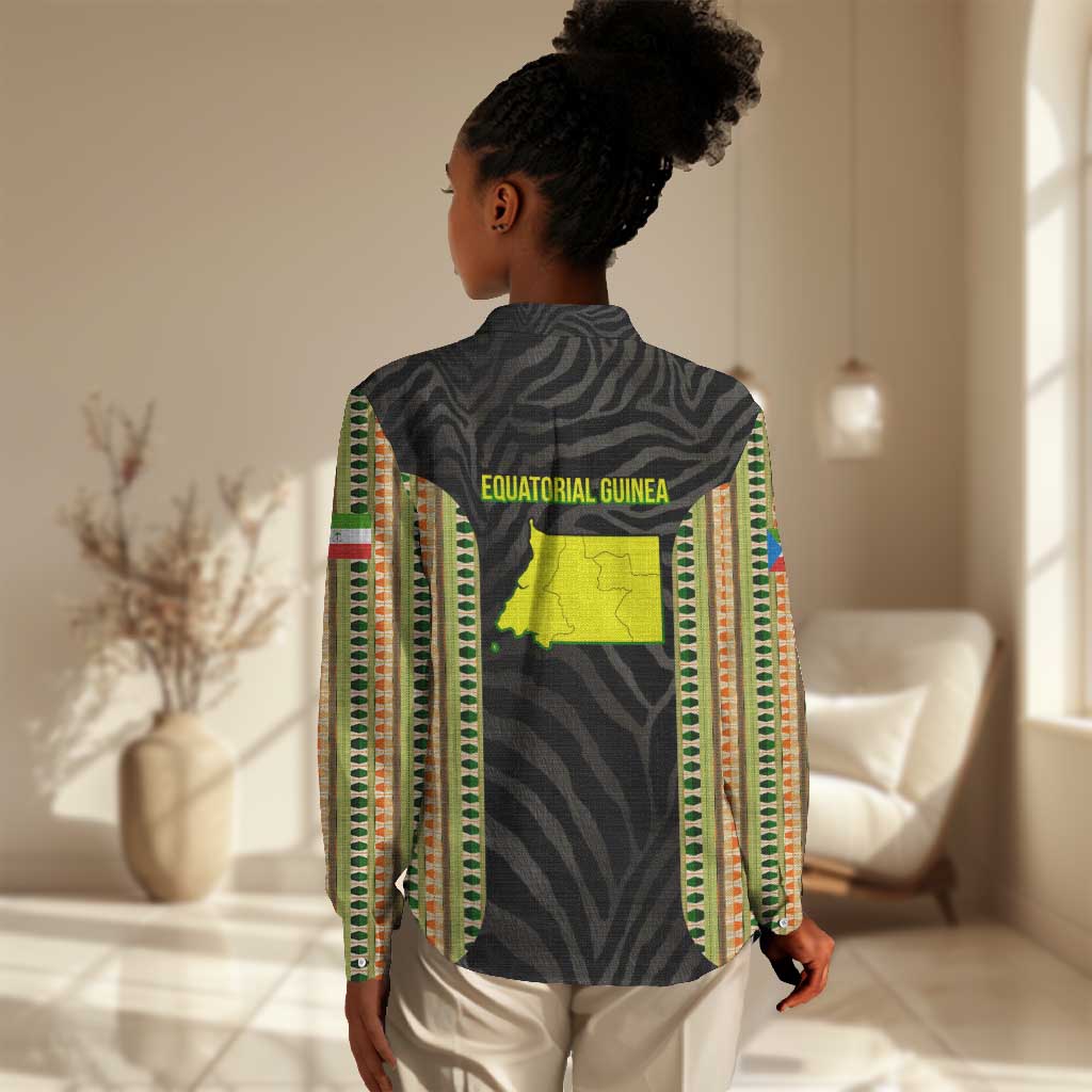 Equatorial Guinea Heritage Women Casual Shirt - National Emblem and Tribal Zebra Print TS04