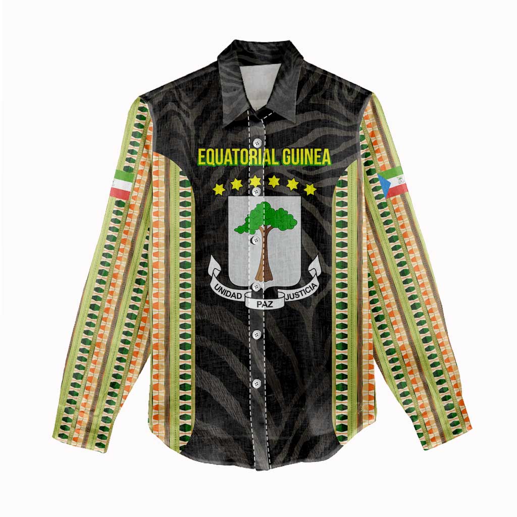 Equatorial Guinea Heritage Women Casual Shirt - National Emblem and Tribal Zebra Print TS04