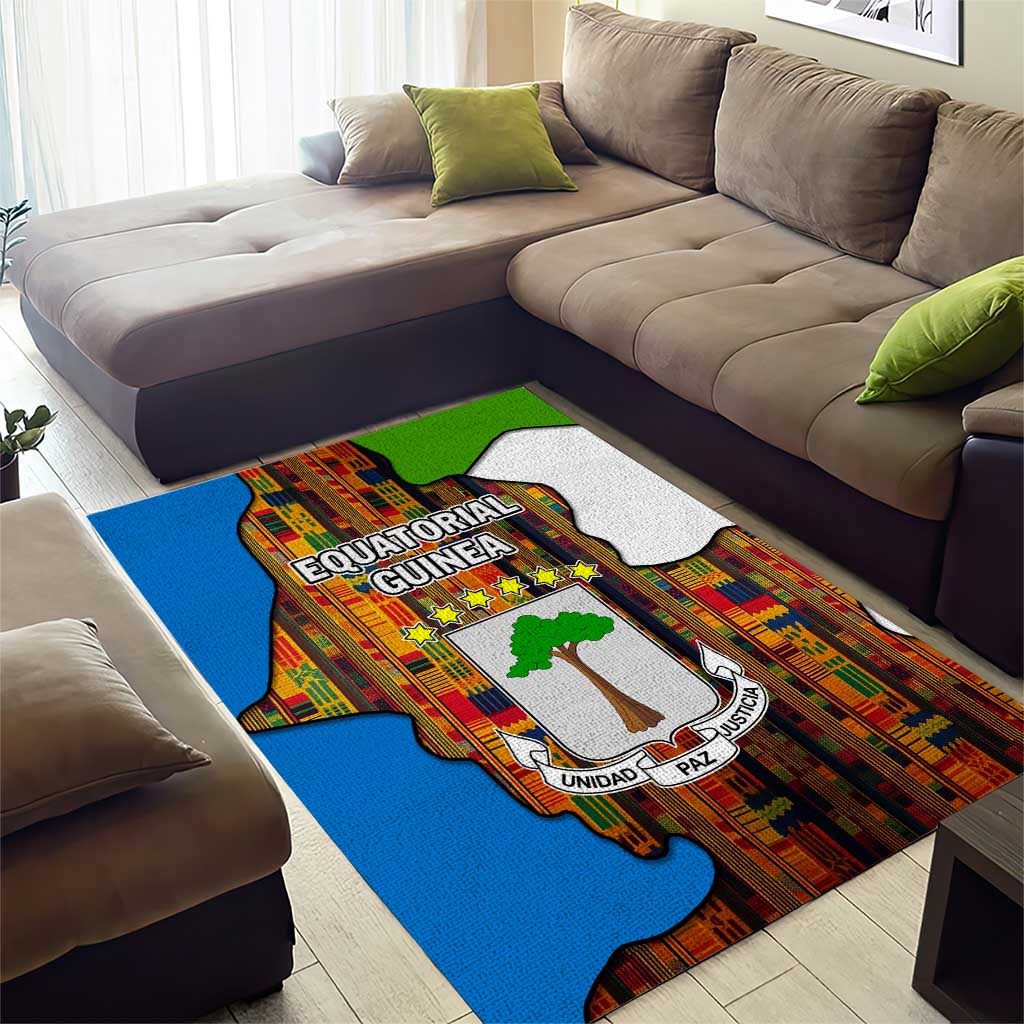 Equatorial Guinea Kente Area Rug - Tribal Mask and National Coat of Arms TS04