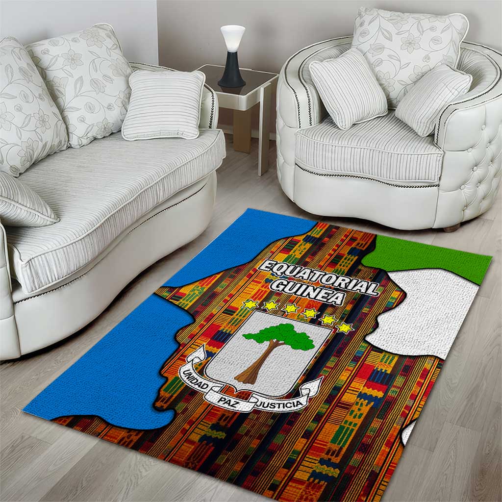 Equatorial Guinea Kente Area Rug - Tribal Mask and National Coat of Arms TS04