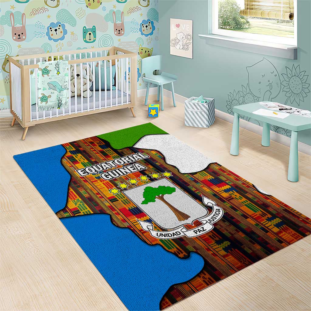 Equatorial Guinea Kente Area Rug - Tribal Mask and National Coat of Arms TS04