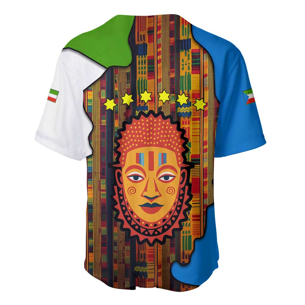 Equatorial Guinea Kente Baseball Jersey - Tribal Mask and National Coat of Arms TS04