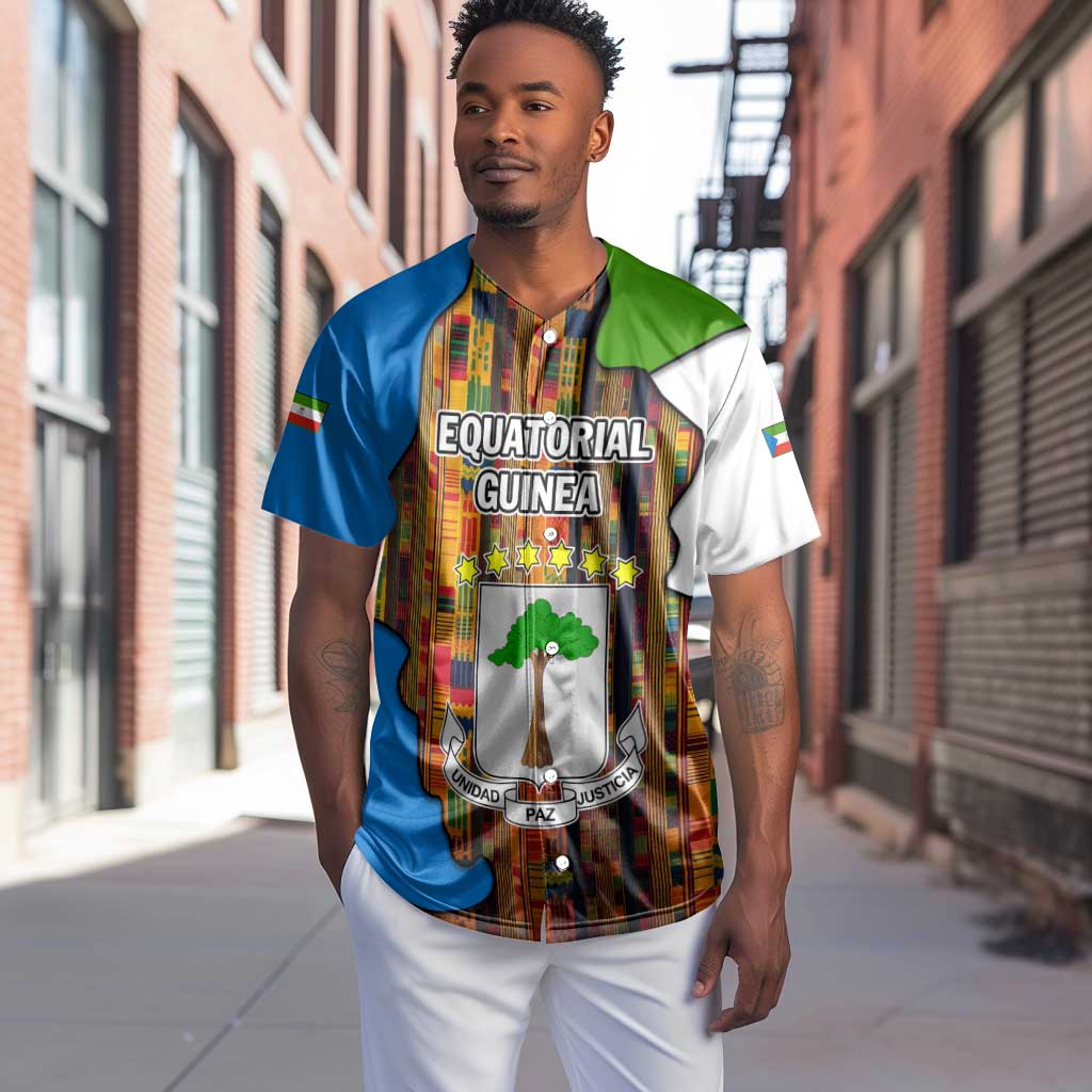 Equatorial Guinea Kente Baseball Jersey - Tribal Mask and National Coat of Arms TS04