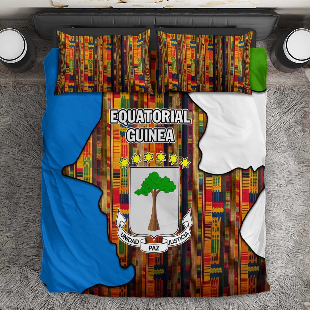 Equatorial Guinea Kente Bedding Set - Tribal Mask and National Coat of Arms TS04