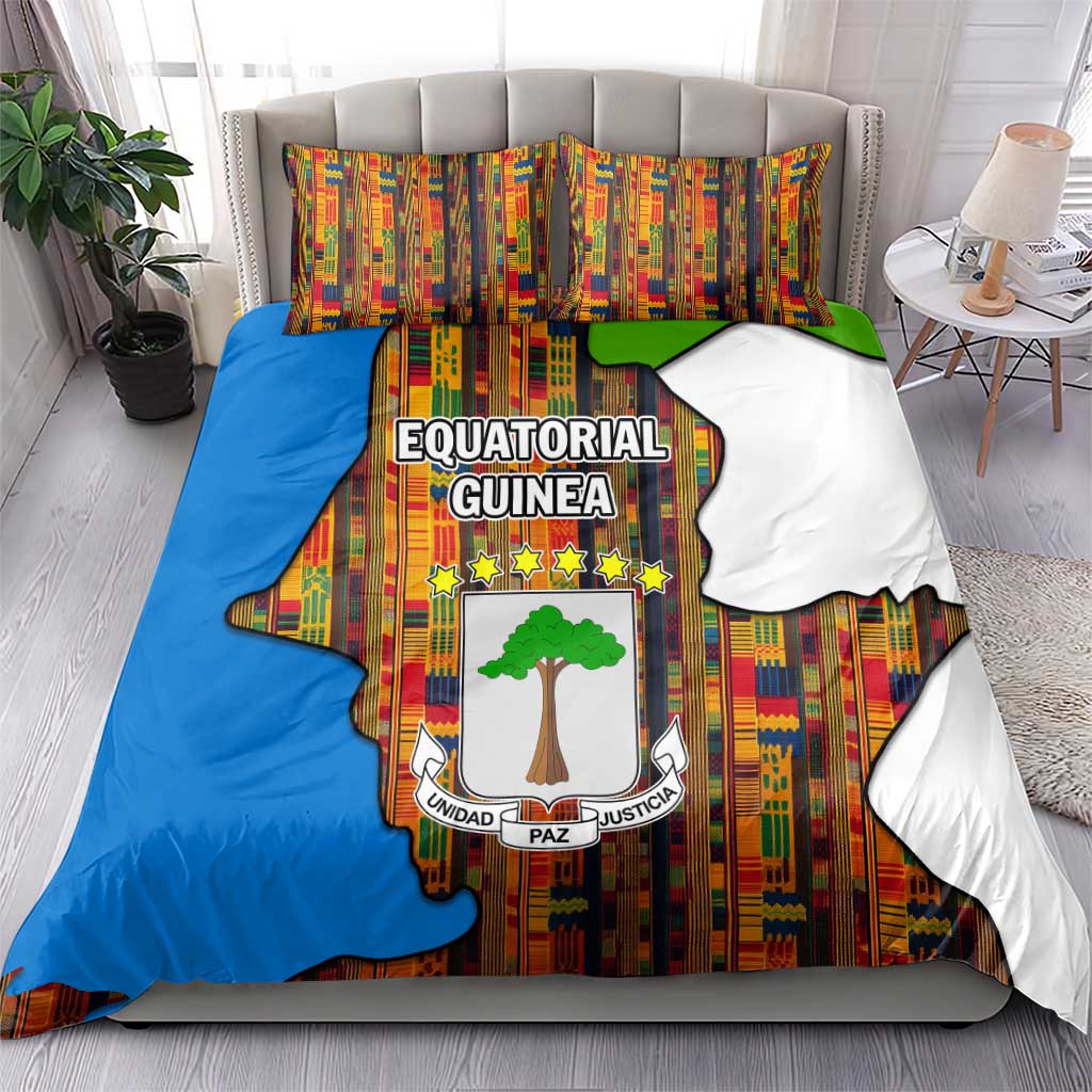 Equatorial Guinea Kente Bedding Set - Tribal Mask and National Coat of Arms TS04