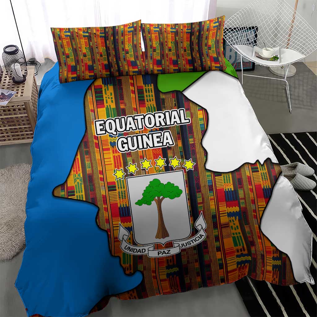 Equatorial Guinea Kente Bedding Set - Tribal Mask and National Coat of Arms TS04