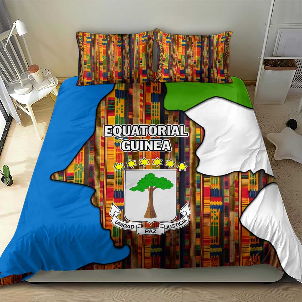 Equatorial Guinea Kente Bedding Set - Tribal Mask and National Coat of Arms TS04