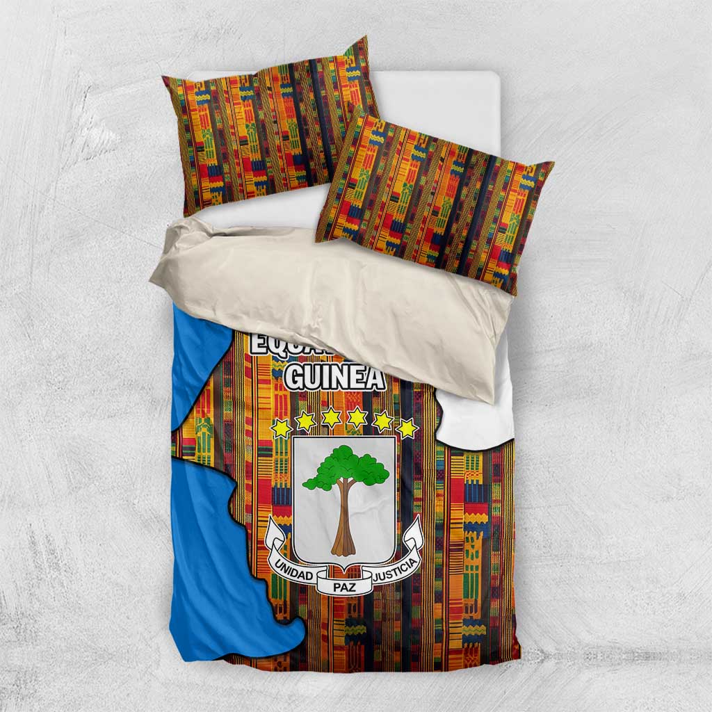 Equatorial Guinea Kente Bedding Set - Tribal Mask and National Coat of Arms TS04