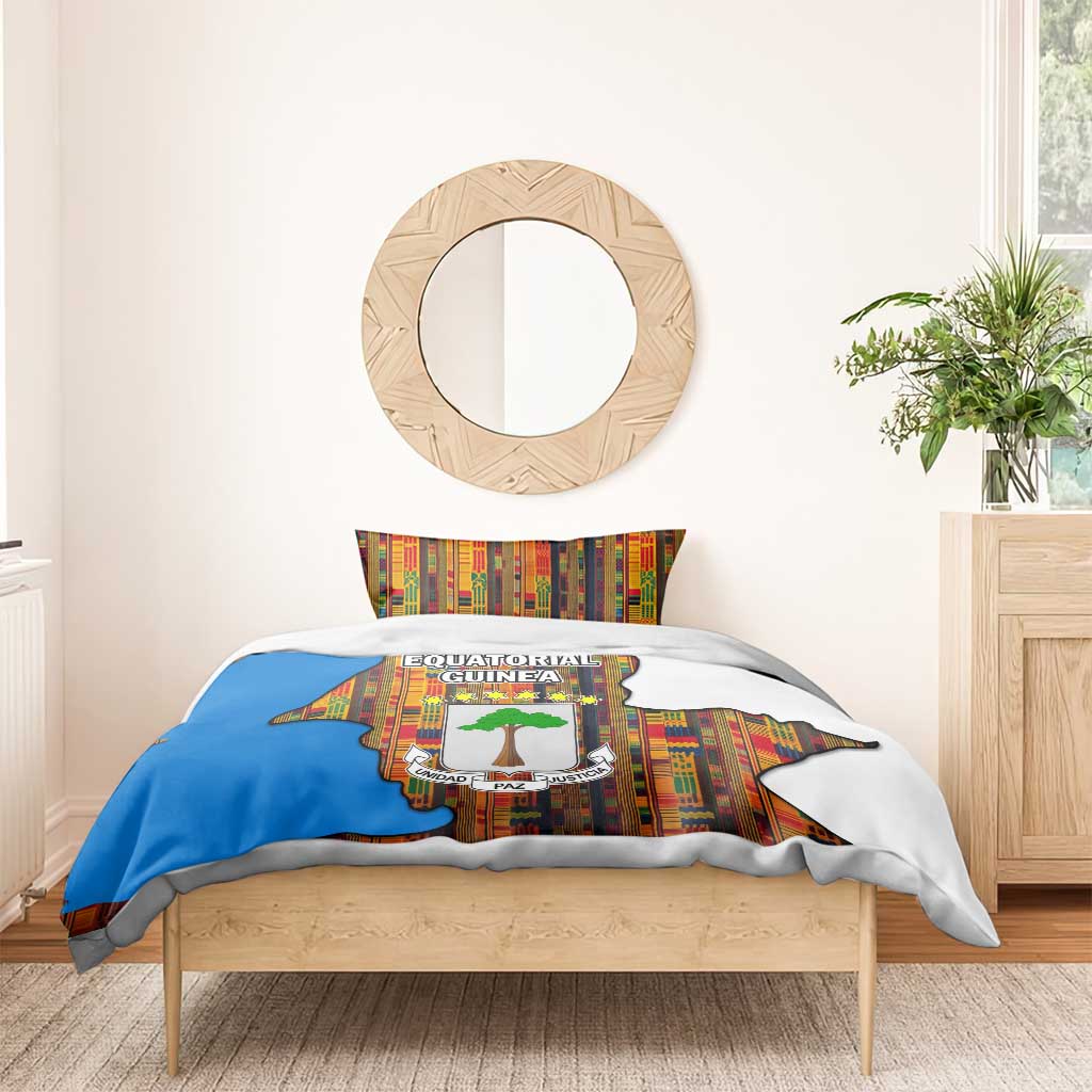 Equatorial Guinea Kente Bedding Set - Tribal Mask and National Coat of Arms TS04