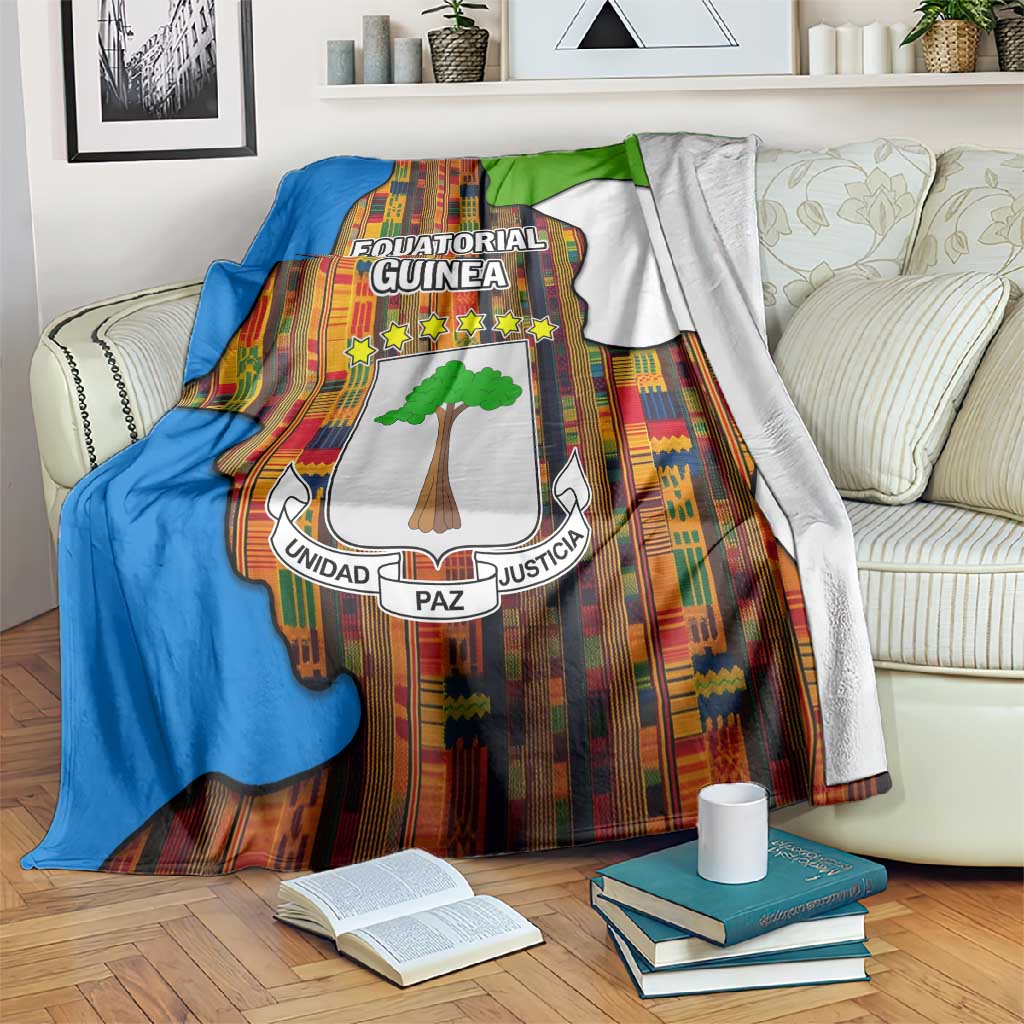 Equatorial Guinea Kente Blanket - Tribal Mask and National Coat of Arms TS04