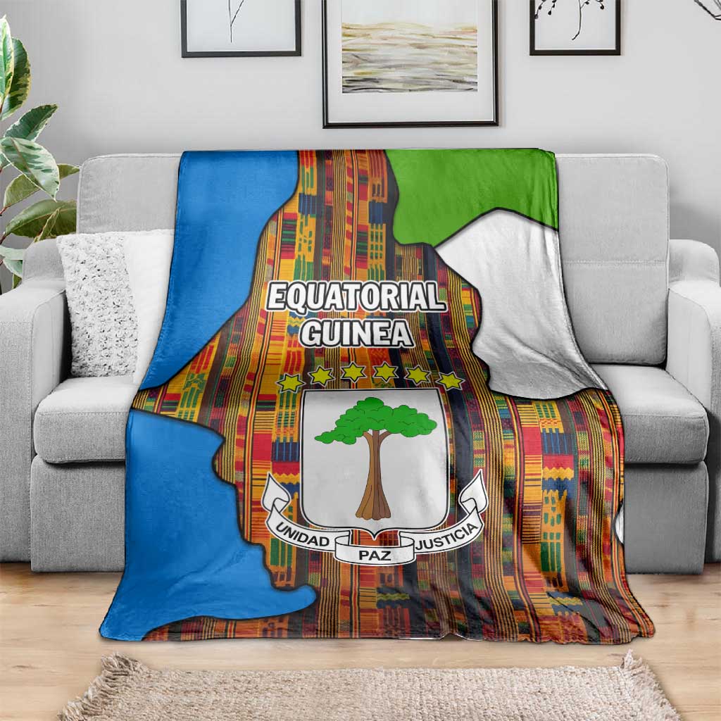 Equatorial Guinea Kente Blanket - Tribal Mask and National Coat of Arms TS04