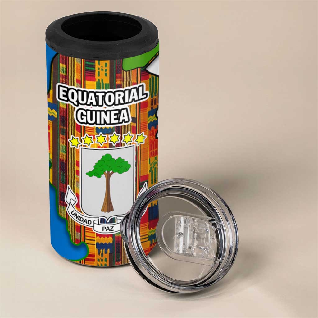 Equatorial Guinea Kente 4 in 1 Can Cooler Tumbler - Tribal Mask and National Coat of Arms TS04