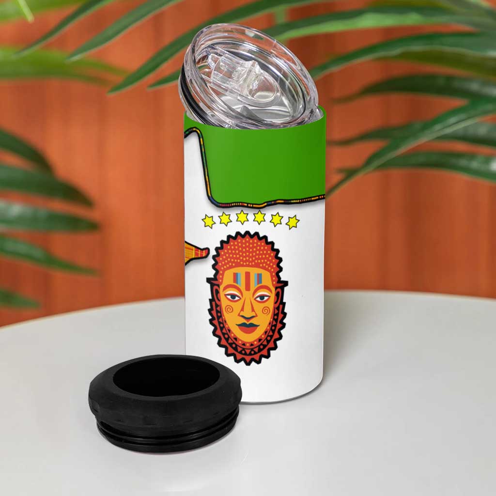 Equatorial Guinea Kente 4 in 1 Can Cooler Tumbler - Tribal Mask and National Coat of Arms TS04