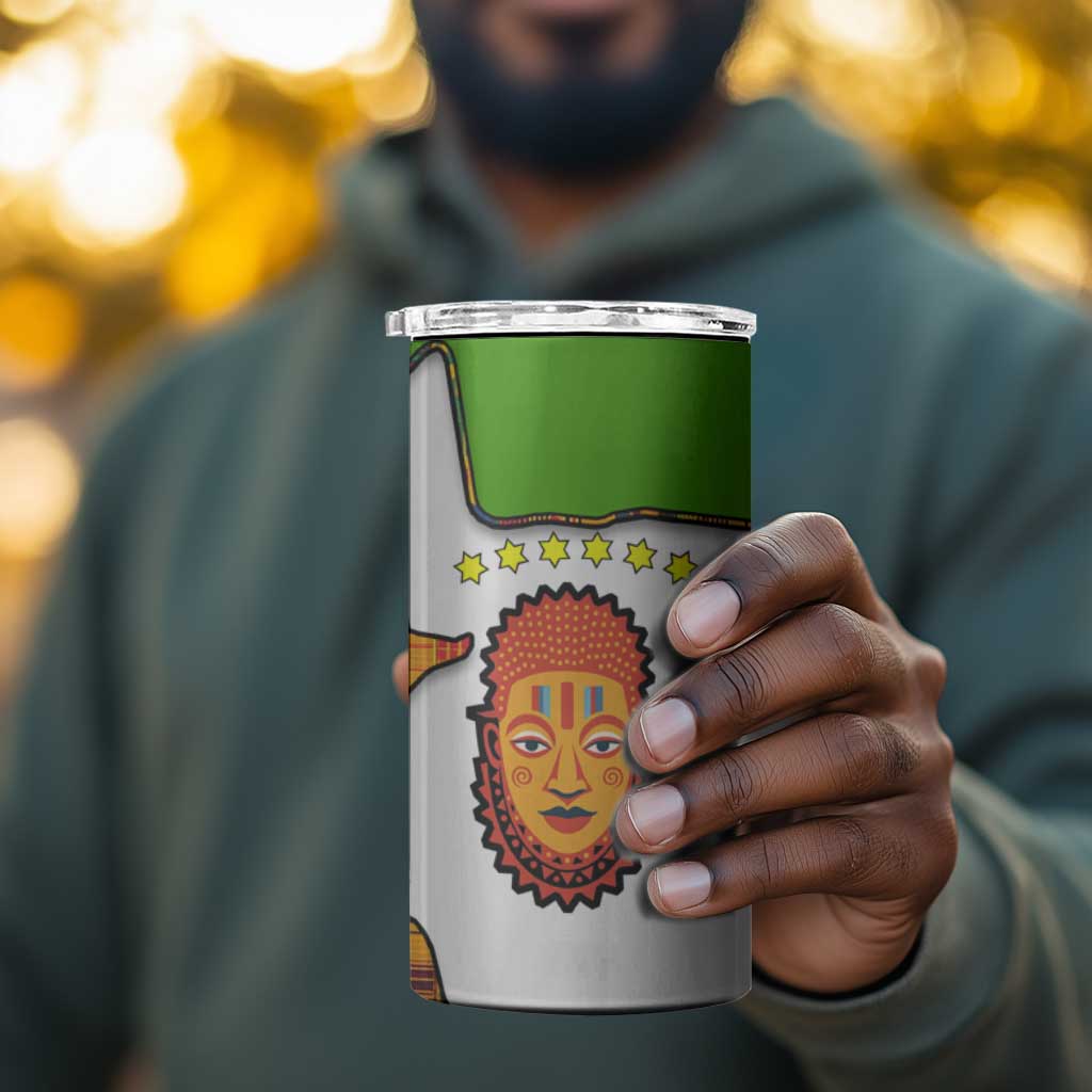 Equatorial Guinea Kente 4 in 1 Can Cooler Tumbler - Tribal Mask and National Coat of Arms TS04