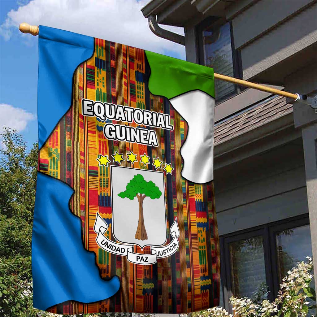 Equatorial Guinea Kente Garden Flag - Tribal Mask and National Coat of Arms TS04