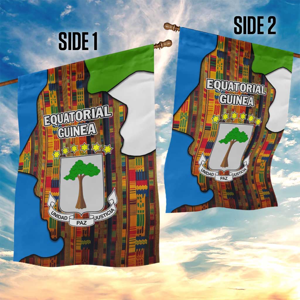 Equatorial Guinea Kente Garden Flag - Tribal Mask and National Coat of Arms TS04