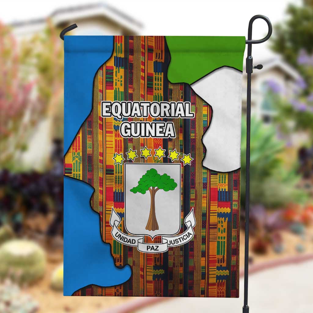Equatorial Guinea Kente Garden Flag - Tribal Mask and National Coat of Arms TS04