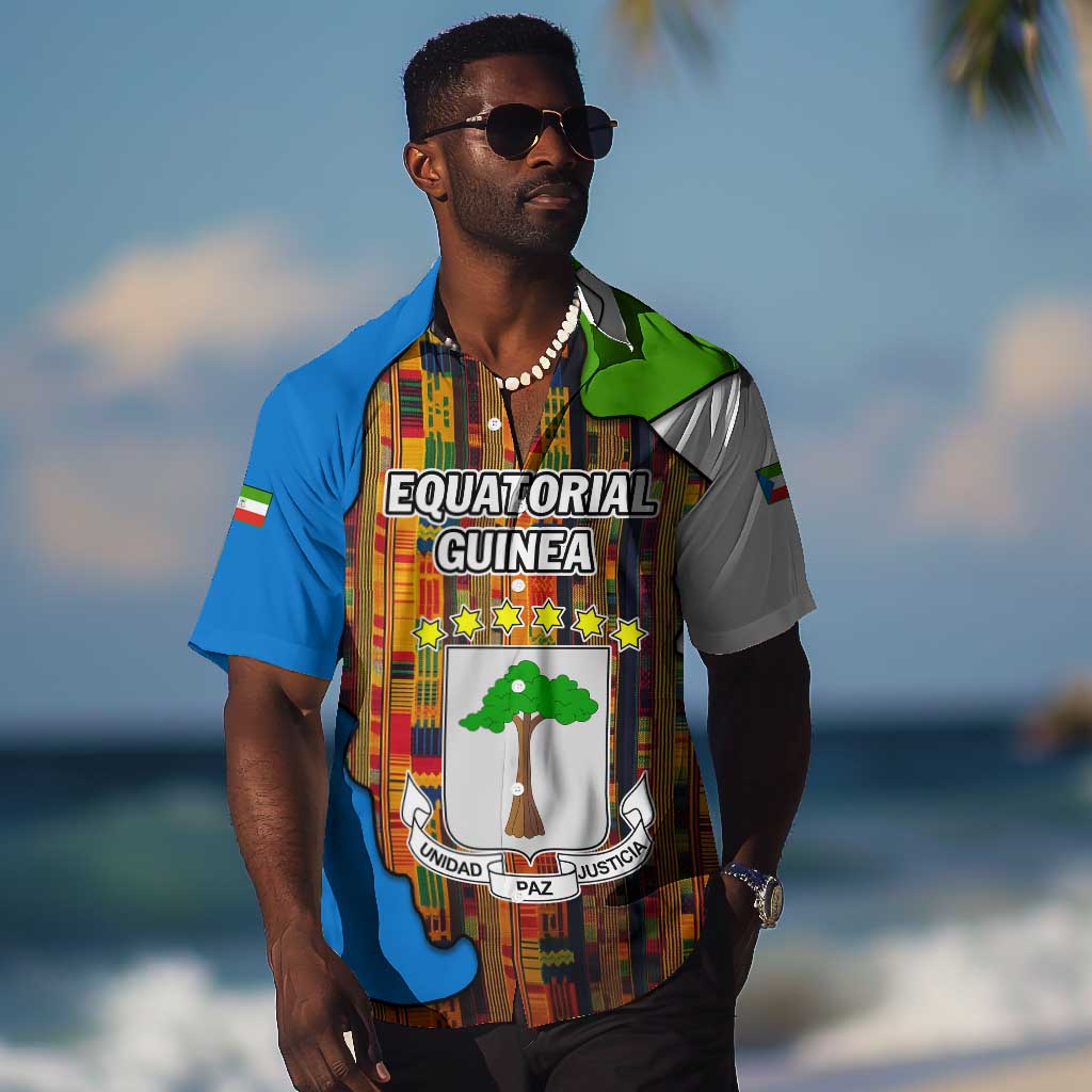 Equatorial Guinea Kente Hawaiian Shirt - Tribal Mask and National Coat of Arms TS04