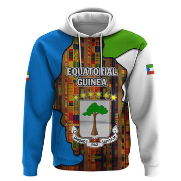 Equatorial Guinea Kente Hoodie with Tribal Mask and National Coat of Arms TS04