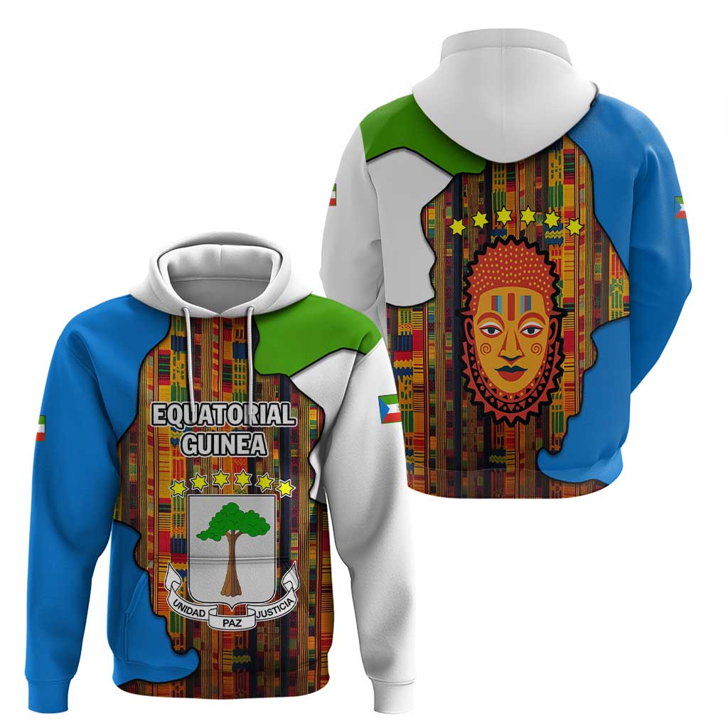 Equatorial Guinea Kente Hoodie with Tribal Mask and National Coat of Arms TS04
