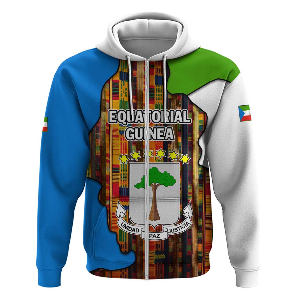 Equatorial Guinea Kente Hoodie with Tribal Mask and National Coat of Arms TS04