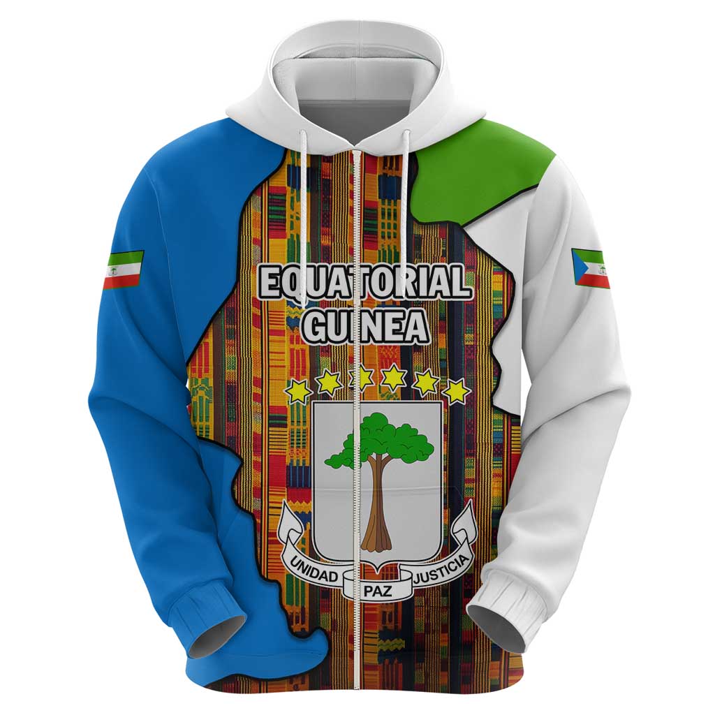 Equatorial Guinea Kente Hoodie with Tribal Mask and National Coat of Arms TS04