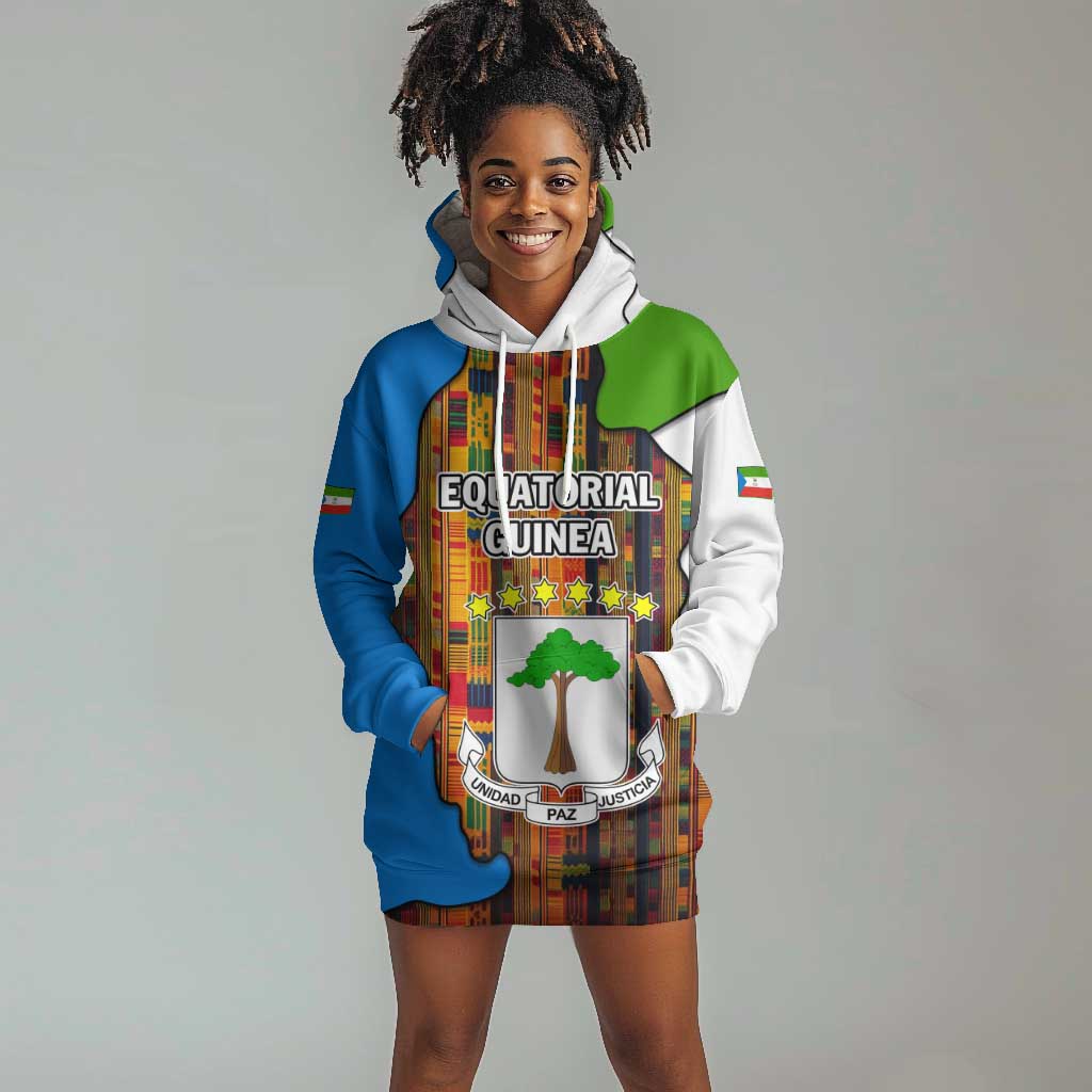 Equatorial Guinea Kente Hoodie Dress - Tribal Mask and National Coat of Arms TS04