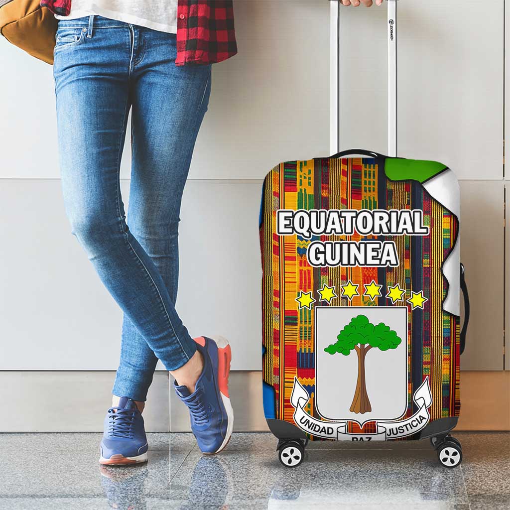 Equatorial Guinea Kente Luggage Cover with Tribal Mask and National Coat of Arms TS04