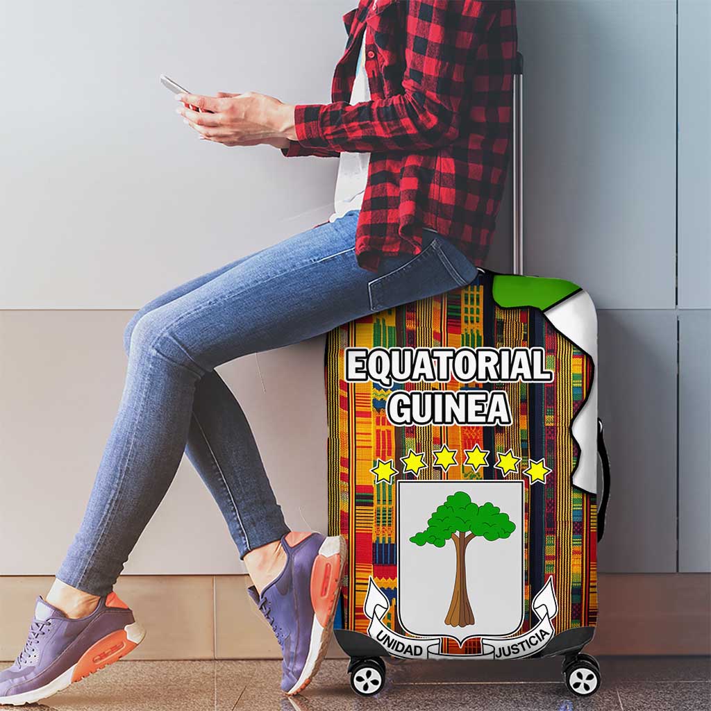 Equatorial Guinea Kente Luggage Cover with Tribal Mask and National Coat of Arms TS04