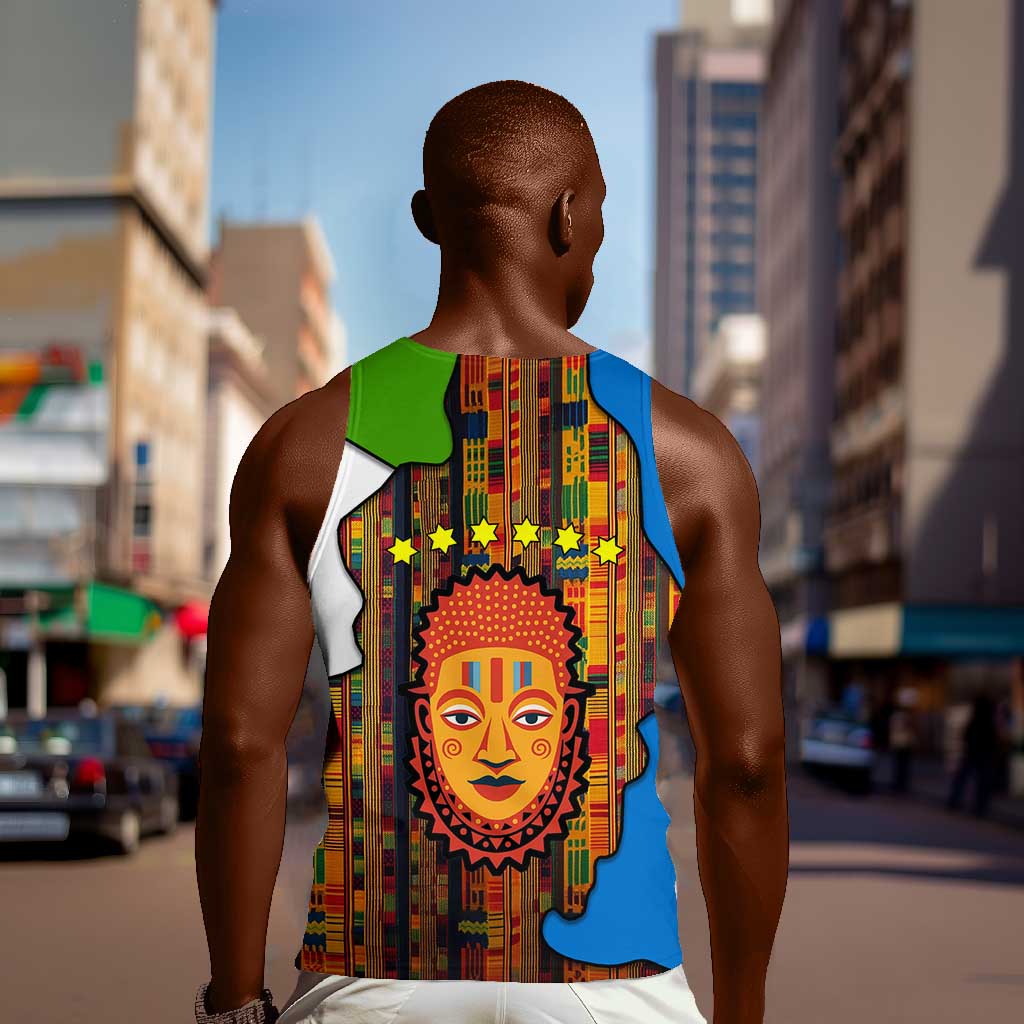 Equatorial Guinea Kente Men Tank Top - Tribal Mask and National Coat of Arms TS04