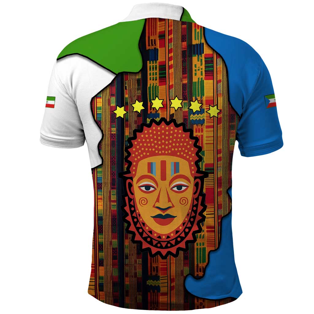 Equatorial Guinea Kente Polo Shirt with Tribal Mask and National Coat of Arms TS04