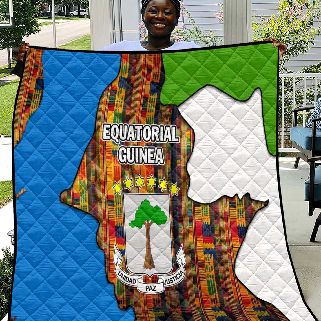 Equatorial Guinea Kente Quilt - Tribal Mask and National Coat of Arms TS04
