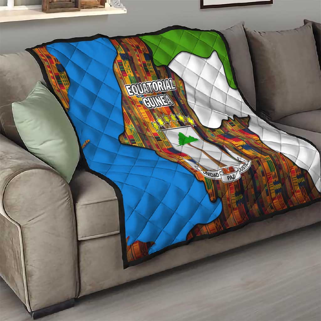 Equatorial Guinea Kente Quilt - Tribal Mask and National Coat of Arms TS04